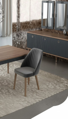Grijze moderne luxe stoel stoelen éénpersoons houten meubels keukenstoelen