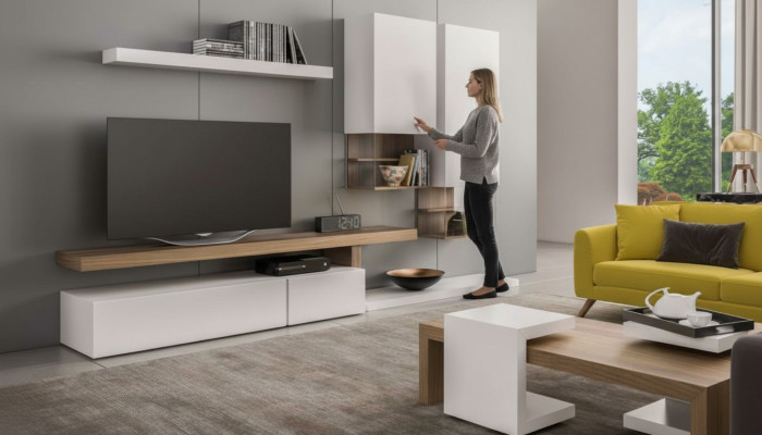 Witte woonkamer meubels Moderne wandkasten Wandplanken TV-standaard Dressoir
