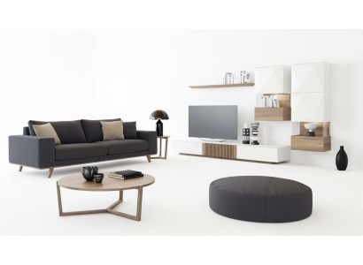 Luxe walnoot natuur Moderne witte woonwand tv-standaard dressoir wandplanken