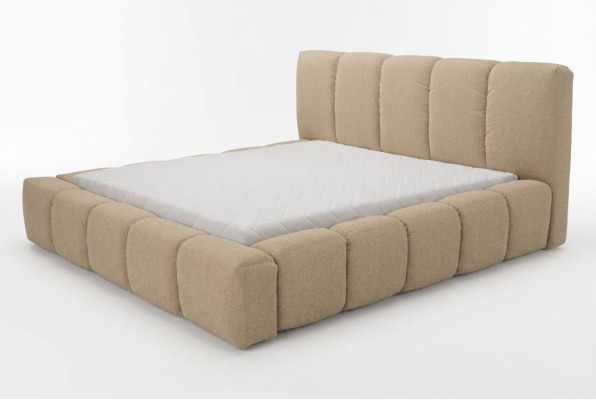 Bed grijs Tweepersoonsbed Slaapkamer Hout Meubel Ontwerp Bekleed Stof Nieuw