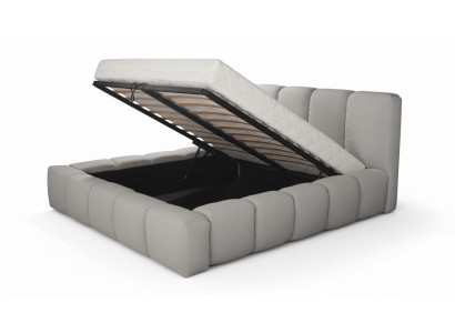 Bed grijs, tweepersoons slaapkamer, luxueus design, elegant gestoffeerd materiaal, nieuw.