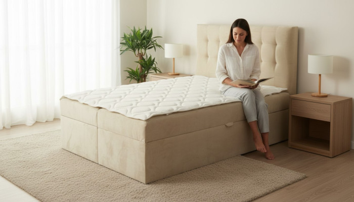 Chesterfield bed beige Slaapkamer Houten meubels Ontwerp elegant Gestoffeerd Stof
