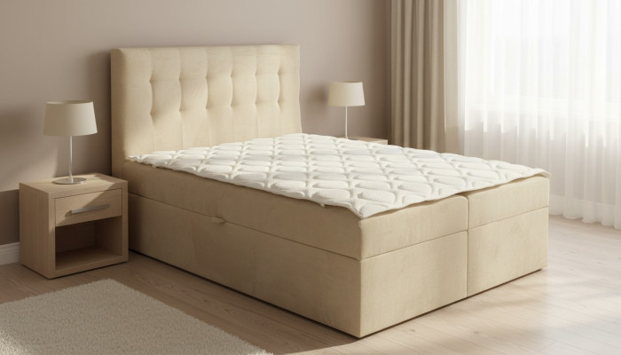 Chesterfield bed beige Slaapkamer Houten meubels Ontwerp elegant Gestoffeerd Stof