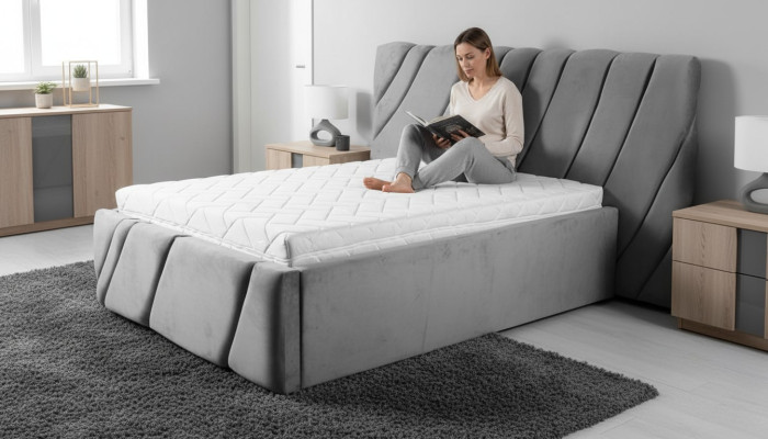 Grijs fluwelen bed met tweepersoonsbed 140x200 design bedden hotelmeubilair