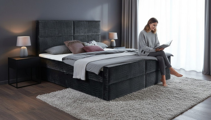Stuur grijze slaapkamer houten meubel ontwerp elegant gestoffeerde stof nieuw.