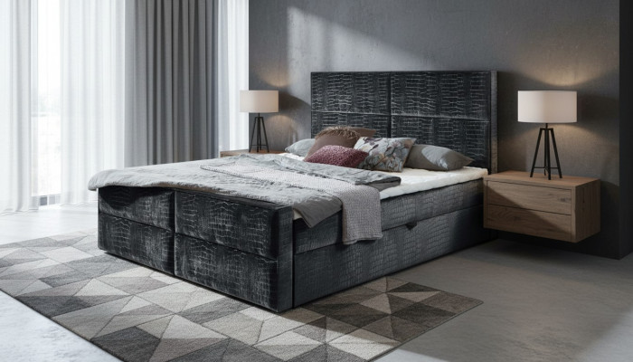 Stuur grijze slaapkamer houten meubel ontwerp elegant gestoffeerde stof nieuw.
