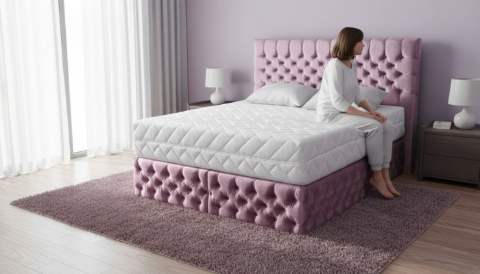 Chesterfield roze tweepersoons slaapkamer houten meubels ontwerp elegante bekleding stof