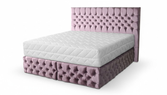 Chesterfield roze tweepersoons slaapkamer houten meubels ontwerp elegante bekleding stof