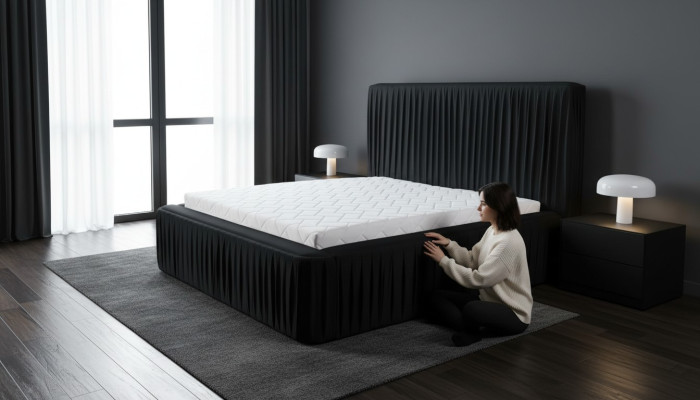 Zwart tweepersoonsslaapkamer houten meubelontwerp elegant stof klassieke meubelnieuw-