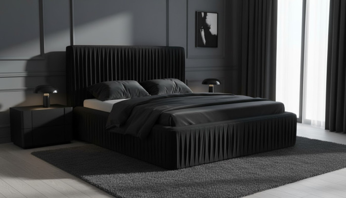 Zwart tweepersoonsslaapkamer houten meubelontwerp elegant stof klassieke meubelnieuw-