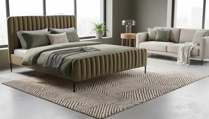 Groene Tweepersoonsslaapkamer Houten meubels Ontwerp Elegant Stof klassieke meubelen