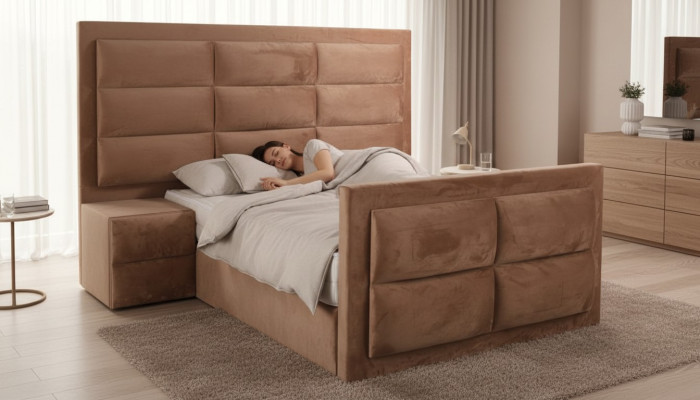 Klassiek bed hout bruin Slaapkamer meubels Ontwerp elegant Stof nieuw