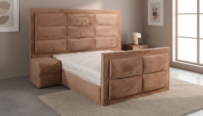 Klassiek bed hout bruin Slaapkamer meubels Ontwerp elegant Stof nieuw