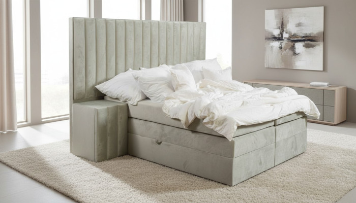 Modern taupe tweepersoonsbed met 2 nachtkastjes slaapkamer boxspringbed