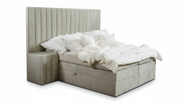 Modern taupe tweepersoonsbed met 2 nachtkastjes slaapkamer boxspringbed