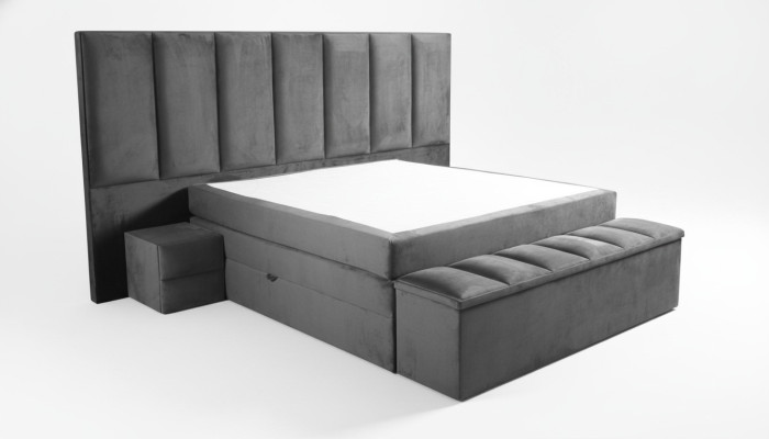 Grijze tweepersoonsbed + 2x nachtkastjes klassiek slaapkamermeubilair ontwerp elegant