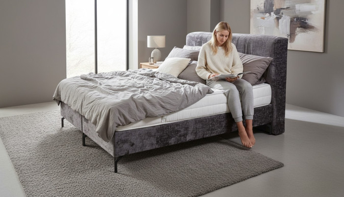 Grijze tweepersoonsbed Moderne slaapkamer meubels Designer textielbedden Nieuw