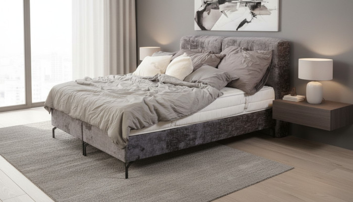 Grijze tweepersoonsbed Moderne slaapkamer meubels Designer textielbedden Nieuw