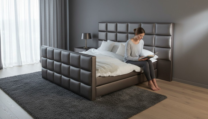 Grijs tweepersoonsbed Moderne slaapkamerbedden Elegante leren bedden Nieuw