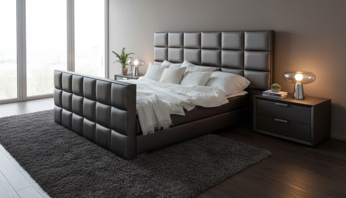 Grijs tweepersoonsbed Moderne slaapkamerbedden Elegante leren bedden Nieuw