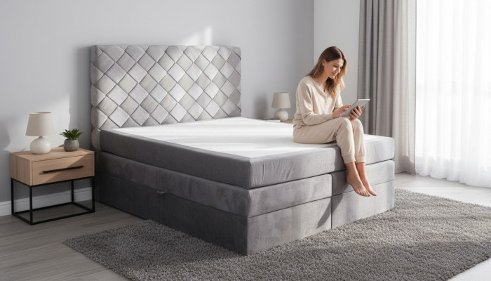 Boxspringbed met opbergruimte matras bedden Chesterfield slaapkamer.