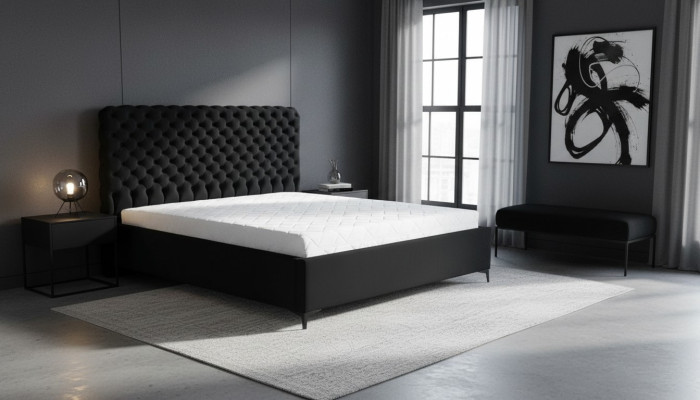 Zwart Chesterfield bed Klassiek slaapkamermeubelontwerp Stof