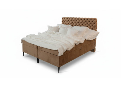 Bruine Chesterfield tweepersoons luxe boxspringbed slaapkamer bedden