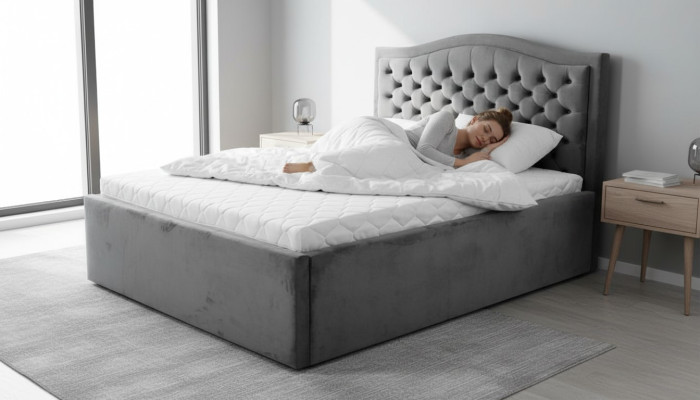 Grijs Chesterfield-bed Klassiek slaapkamermeubelontwerp Elegant stof