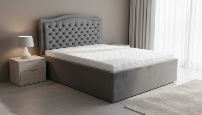 Grijs Chesterfield-bed Klassiek slaapkamermeubelontwerp Elegant stof