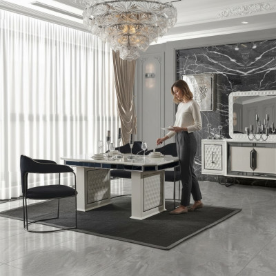 Eetkamer set Eettafel 4x stoelen Tafel Armstoel Dressoir Spiegel 7-delig