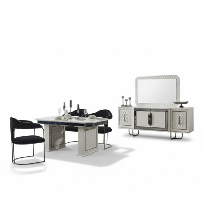 Eetkamer set Eettafel 4x stoelen Tafel Armstoel Dressoir Spiegel 7-delig