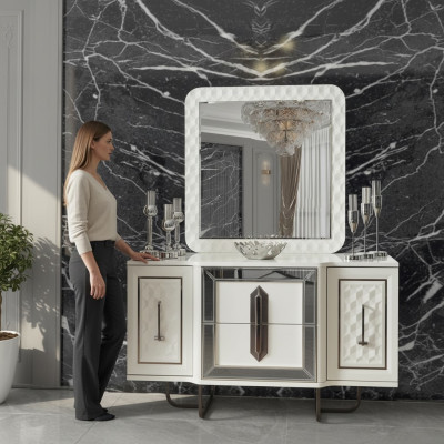 Sideboard Wit dressoir Console tafel Spiegel 2-delig Dressoirs Sideboards