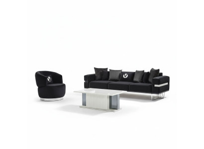Modern woonkamerset Zwarte bank zwarte fauteuil Salontafel nieuw