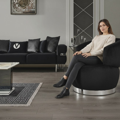 Zwarte fauteuil 1-zits textiel woonkamer luxe nieuw design fauteuil moderne fauteuil.