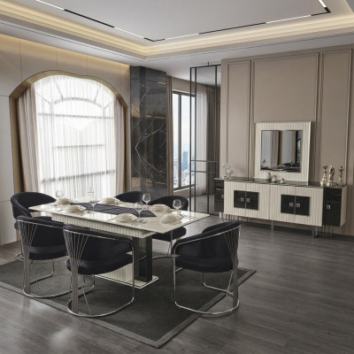 Eetkamer Eettafel Stoel 6x Stoelen Tafel Tafels Metaal Eetgroep Set 7-delig Nieuw