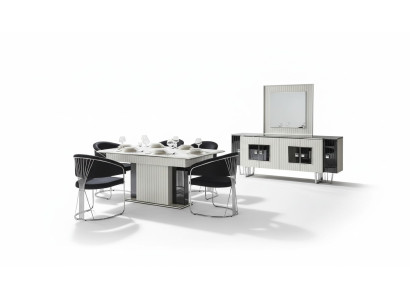 Luxe eetkamer set Eettafel met 6 stoelen Dressoir Spiegel 8-delig