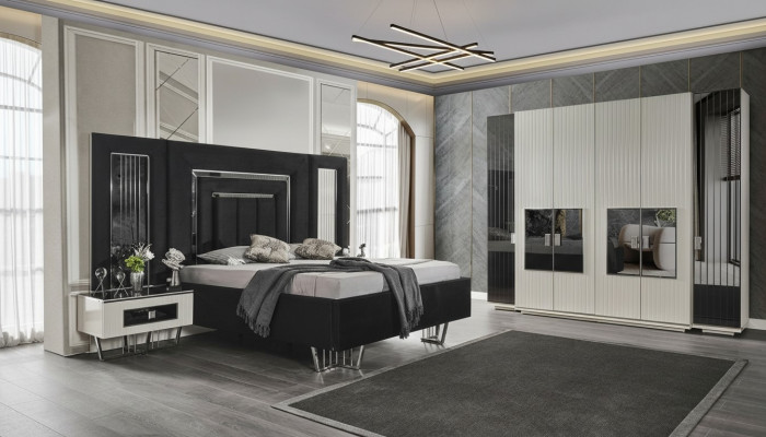 Slaapkamer set 2x nachtkastjes kledingkast compleet kamer bed meubels 4-delig