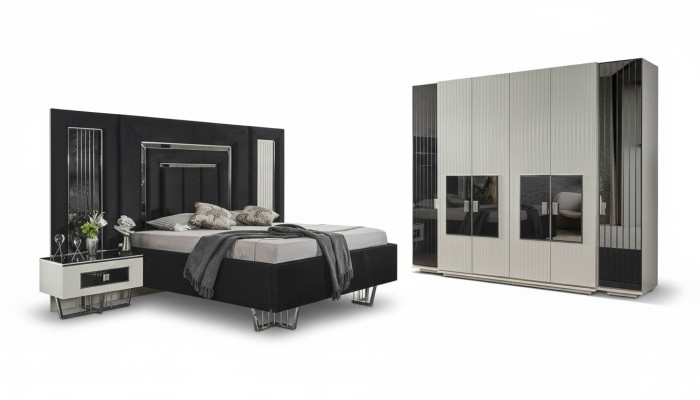 Slaapkamer set 2x nachtkastjes kledingkast compleet kamer bed meubels 4-delig
