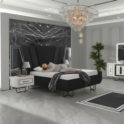 Slaapkamer bed met 2 nachtkastjes tweepersoonsbed meubels gestoffeerde bedden 3-delige set