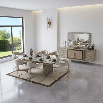 Compleet set eettafel 6x stoelen dressoir eetgroep eetgroep houten tafel tafels 8 delen