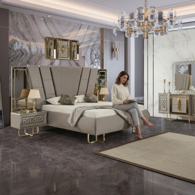 Villa slaapkamer meubels bed tweepersoonsbed 2x nachtkastjes dressoir spiegel 5-delig