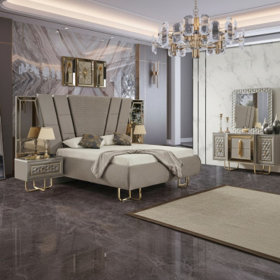 Villa slaapkamer meubels bed tweepersoonsbed 2x nachtkastjes dressoir spiegel 5-delig