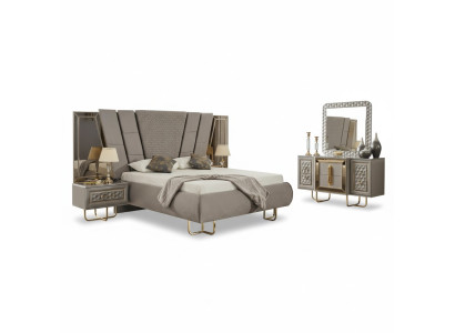 Villa slaapkamer meubels bed tweepersoonsbed 2x nachtkastjes dressoir spiegel 5-delig