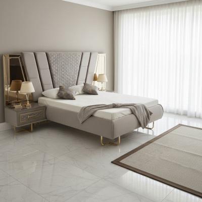 Luxe bed hotelbedden met 2x nachtkastje Gouden glanzende meubels Slaapkamer