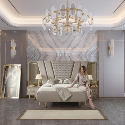 Luxe slaapkamer nachtkastje bedden bed 3-delige complete set design inrichting