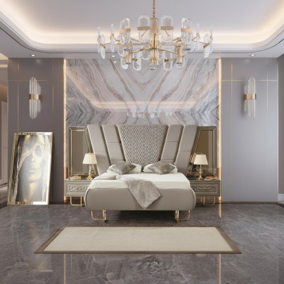 Luxe slaapkamer nachtkastje bedden bed 3-delige complete set design inrichting