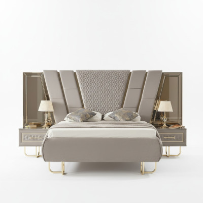 Luxe slaapkamer nachtkastje bedden bed 3-delige complete set design inrichting