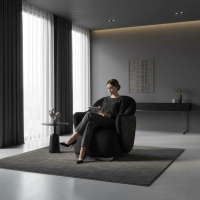 Fauteuil 1-zits zwart Luxe Design Woonkamer modern elegant Bekleding nieuw