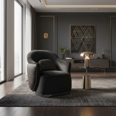 Fauteuil 1-zits zwart Luxe Design Woonkamer modern elegant Bekleding nieuw