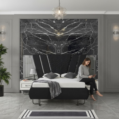 slaapkamer Bed 2x nachtkastjes Luxe beddenset Compleet design meubilair 3-delig